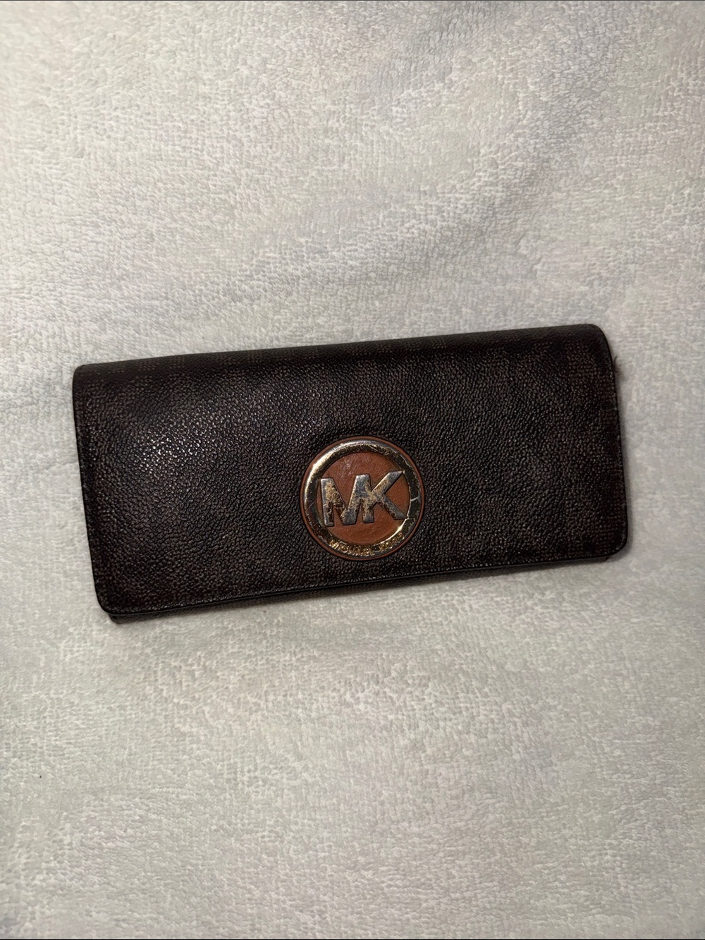 Michael Kors Black Leather Wallet with Gold MK Emblem